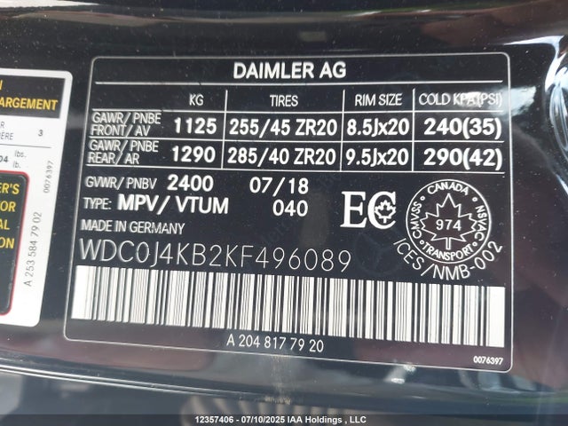 Mercedes-Benz m274 2019 WDC0J4KB2KF496089 Image 9