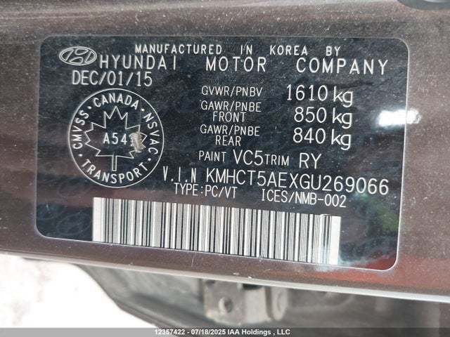 KMHCT5AEXGU269066 Hyundai dohc gdi gamma