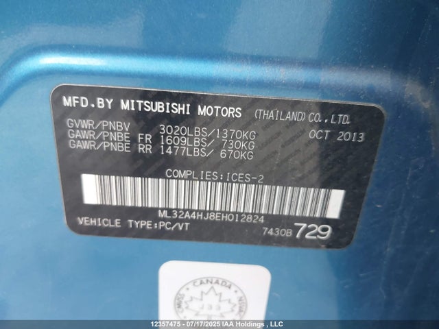ML32A4HJ8EH012824 Mitsubishi 2014