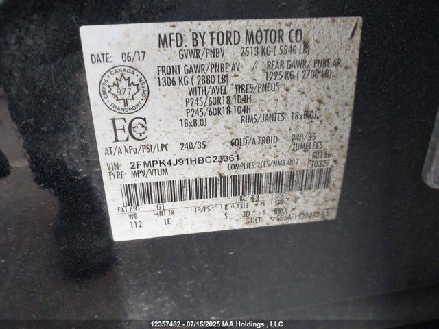 Ford 2.0l gtdi 2017 2FMPK4J91HBC23361 Image 17