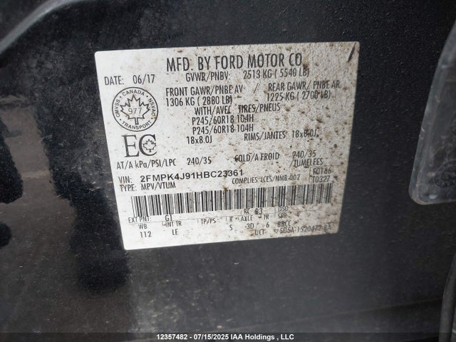 Ford 2.0l gtdi 2017 2FMPK4J91HBC23361 Image 9