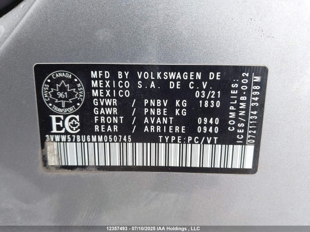 3VWW57BU6MM050745 Volkswagen tsi