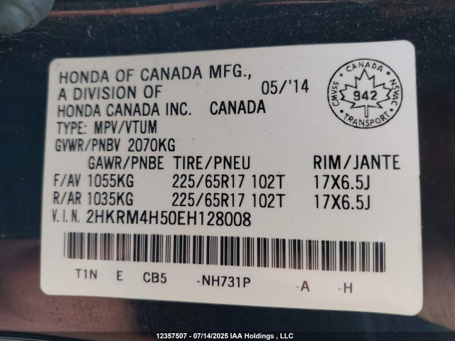 2HKRM4H50EH128008 Honda k24z7