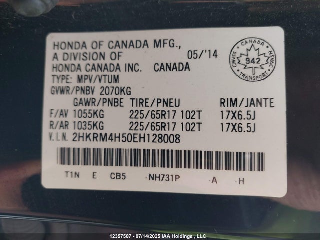 2HKRM4H50EH128008 Honda k24z7