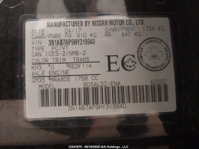 3N1AB7AP9HY319940 Nissan 2017