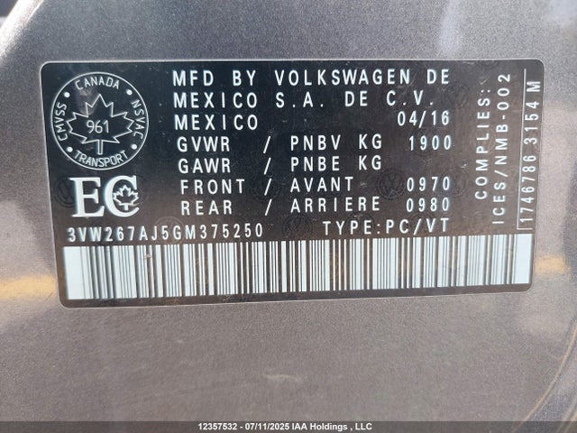 3VW267AJ5GM375250 Volkswagen 1.4t