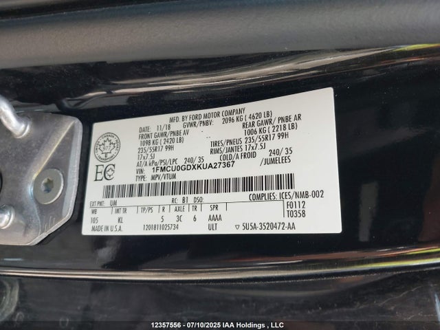 1FMCU0GDXKUA27367 Ford 1.5l gtdi sigma w/premium fuel