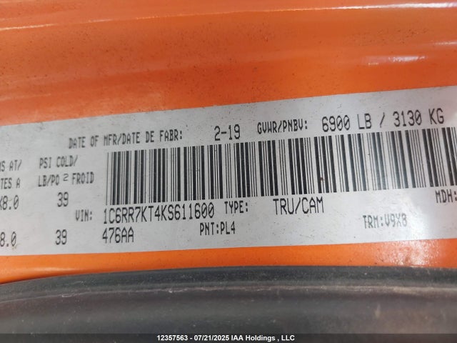 1C6RR7KT4KS611600 Dodge 2019