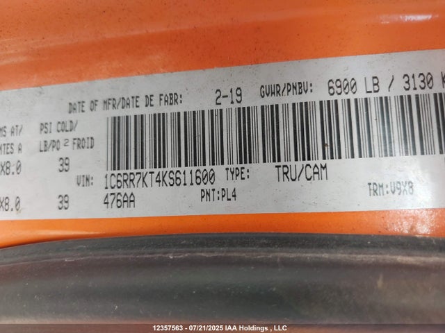 1C6RR7KT4KS611600 Dodge 2019