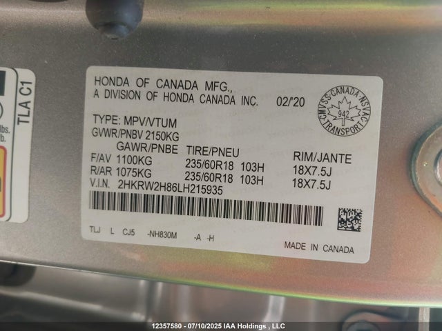 Honda l15be 2020 2HKRW2H86LH215935 Image 9