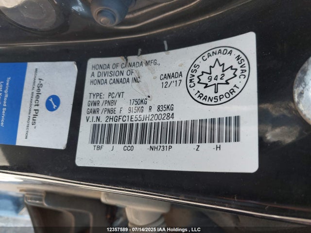 2HGFC1E55JH200284 Honda l15b7