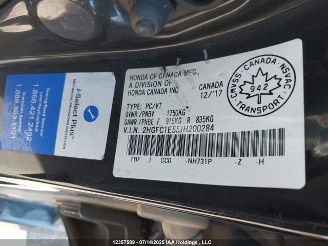 2HGFC1E55JH200284 Honda l15b7