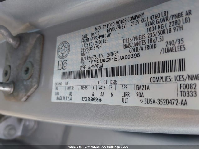 1FMCU0G91EUA00395 Ford Escape