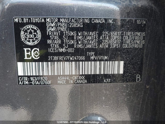Toyota 2ar-fe 2015 2T3BFREV7FW247066 Image 19