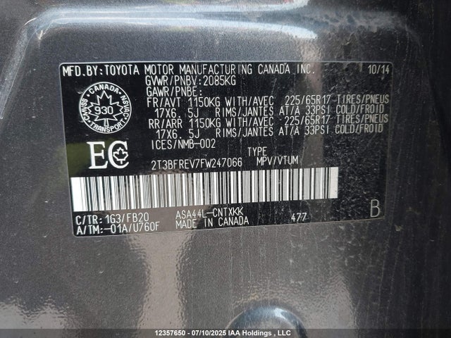 Toyota 2ar-fe 2015 2T3BFREV7FW247066 Image 9