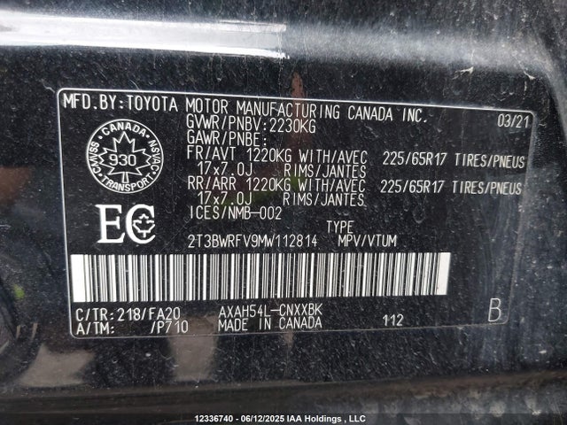 2T3BWRFV9MW112814 Toyota a25a-fxs, 3nm+4nm(ni)