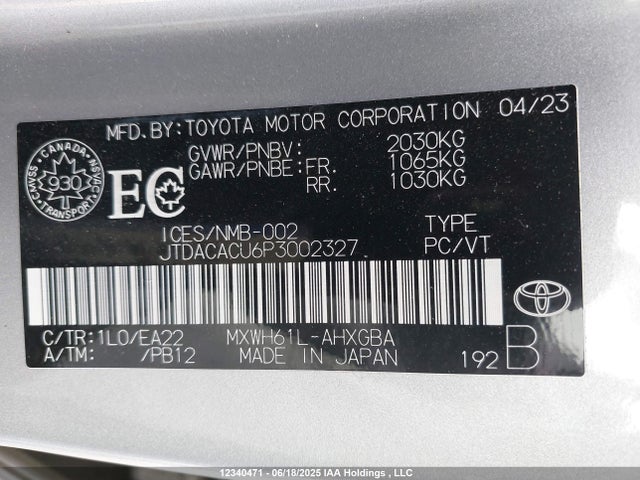 JTDACACU6P3002327 Toyota m20a-fxs, 1vm