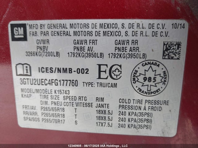 3GTU2UEC4FG177760 GMC l83 - vvt, active fuel management, aluminum