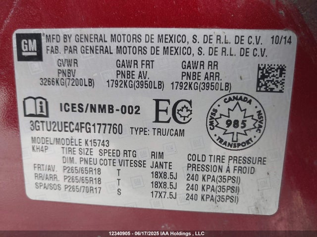 3GTU2UEC4FG177760 GMC l83 - vvt, active fuel management, aluminum