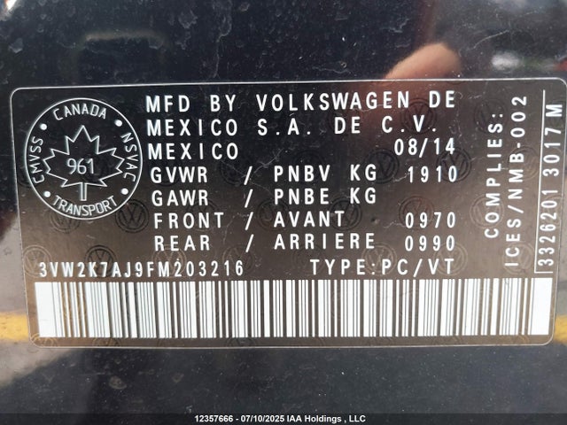 3VW2K7AJ9FM203216 Volkswagen Jetta