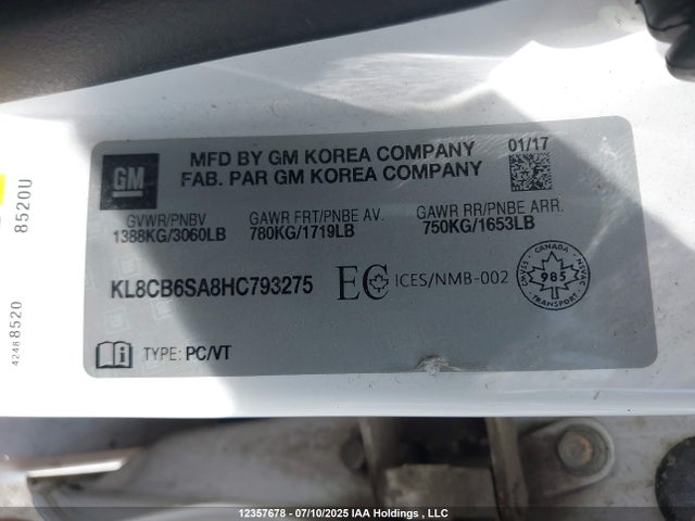 KL8CB6SA8HC793275 Chevrolet lv7 - mfi, variable valve timing, alum, gen 1 var 1