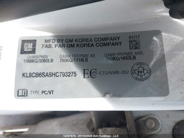 KL8CB6SA8HC793275 Chevrolet lv7 - mfi, variable valve timing, alum, gen 1 var 1