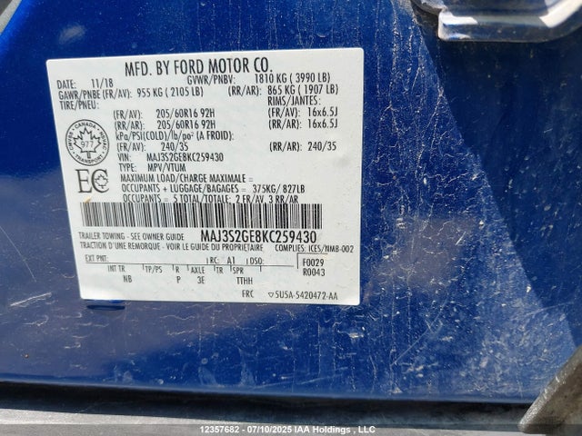 MAJ3S2GE8KC259430 Ford 2019
