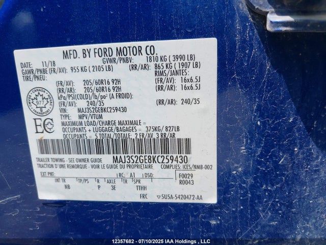MAJ3S2GE8KC259430 Ford 2019