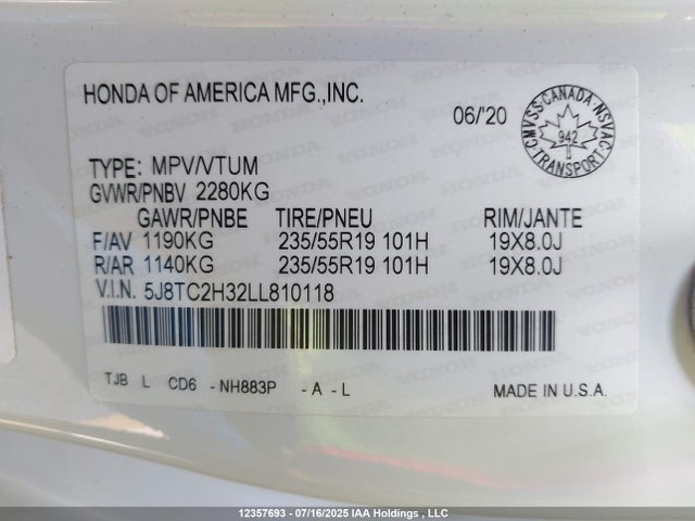 5J8TC2H32LL810118 Acura k20c4