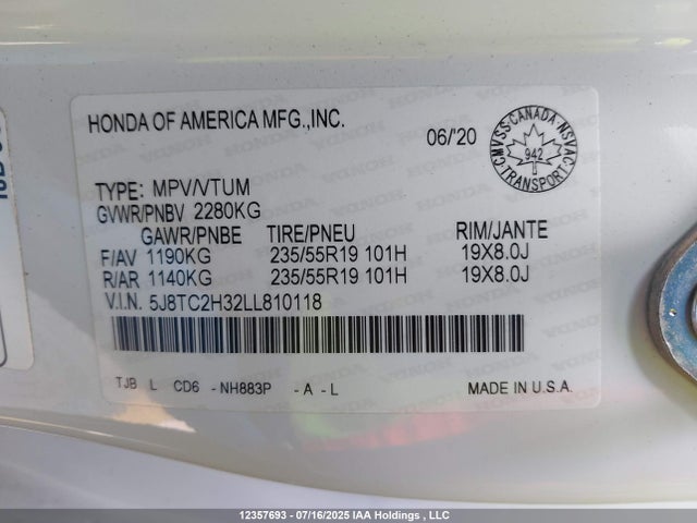 5J8TC2H32LL810118 Acura k20c4
