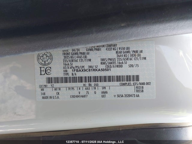 Ford 3.5l v6 cyclone 2024 1FBAX9C81RKA50501 Image 9