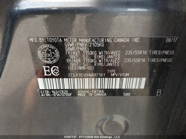 Toyota 2ar-fe 2017 2T3JFREV0HW687161 Image 9
