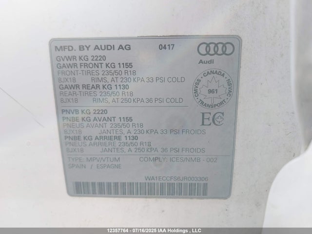 WA1ECCFS6JR003306 Audi 2018