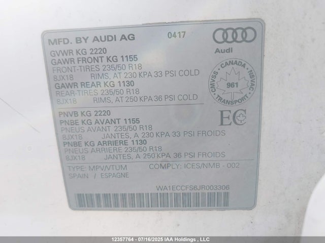 WA1ECCFS6JR003306 Audi 2018