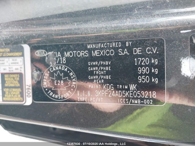 3KPF24AD5KE053218 KIA mpi nu