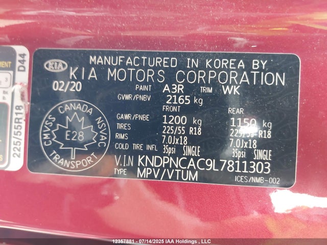 KNDPNCAC9L7811303 KIA gdi theta ii