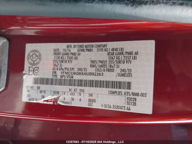 1FMCU9G9XHUB92263 Ford Escape