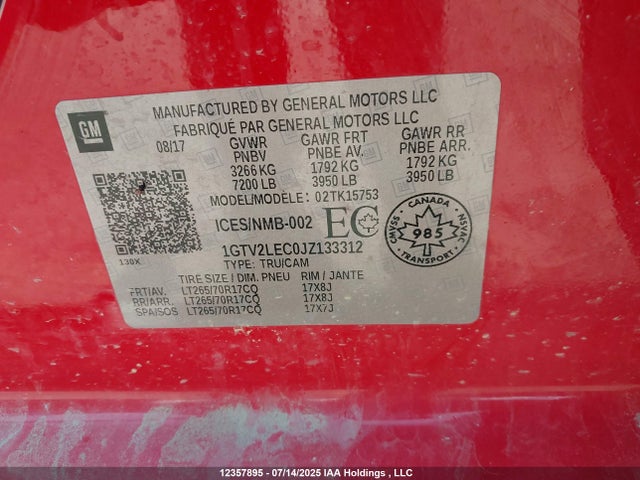 1GTV2LEC0JZ133312 GMC l83 -spark ignited direct injection, variable valve timing, afm, e85 max, alum
