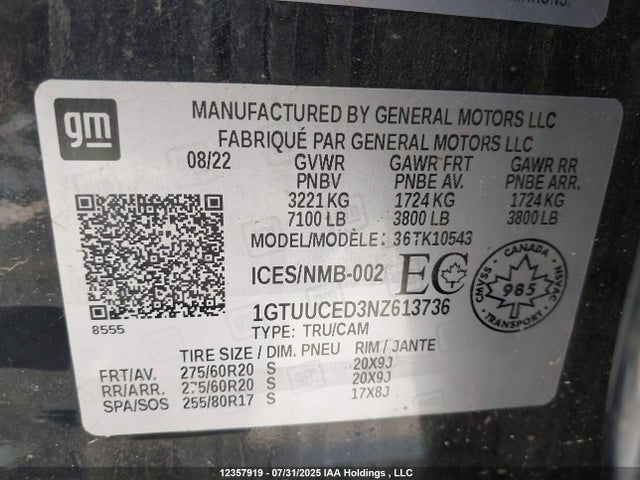 1GTUUCED3NZ613736 GMC l84