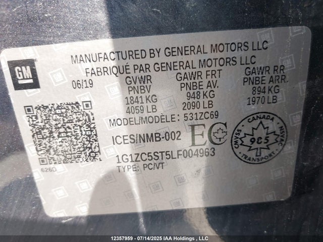 1G1ZC5ST5LF004963 Chevrolet lfv - direct injection, variable valve timing, gen 1