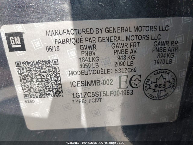 1G1ZC5ST5LF004963 Chevrolet lfv - direct injection, variable valve timing, gen 1