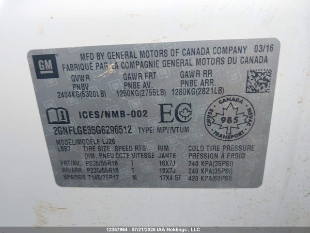 Chevrolet lfx - sidi, vvt, e85 max, aluminum 2016 2GNFLGE35G6296512 Image 9