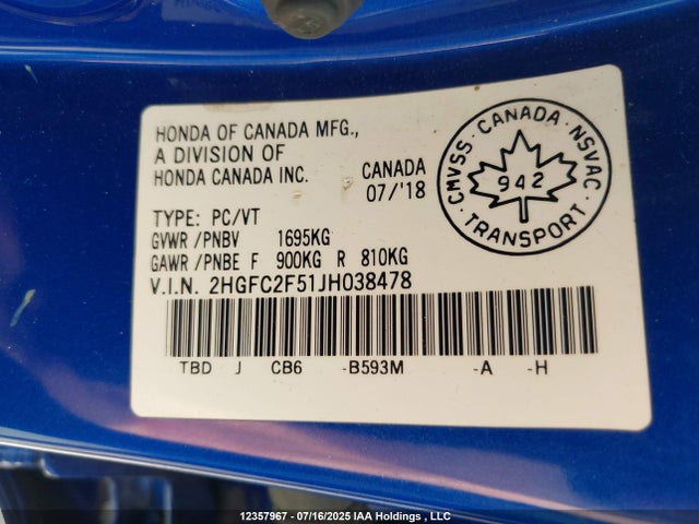 2HGFC2F51JH038478 Honda k20c2