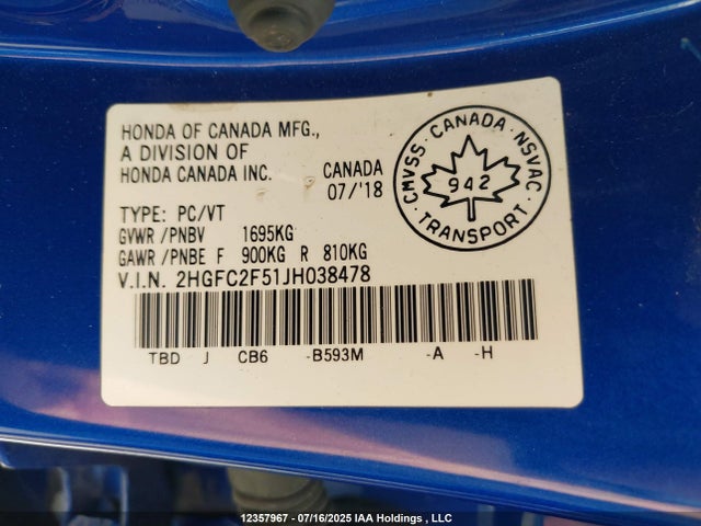 2HGFC2F51JH038478 Honda k20c2