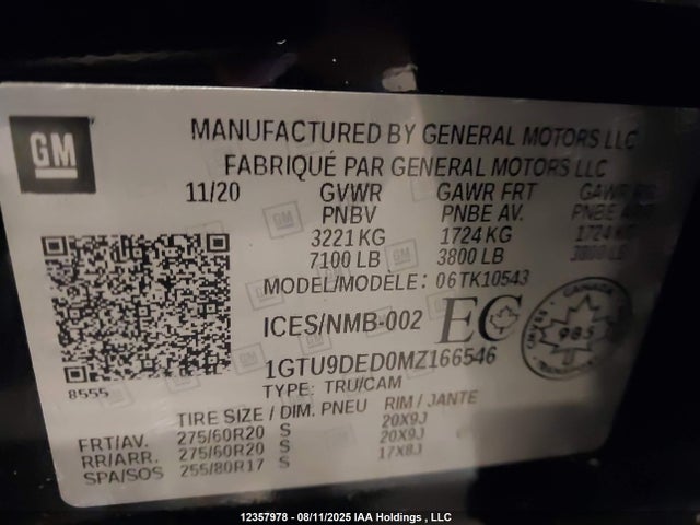 1GTU9DED0MZ166546 GMC l84 - di, alum, gen 5, var 2