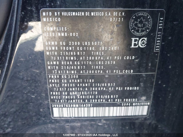 3VV0B7AX9MM144391 Volkswagen Tiguan