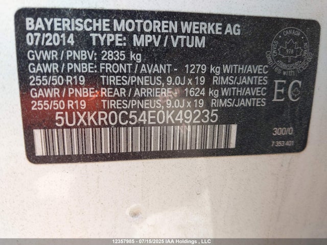 BMW X5 2014 5UXKR0C54E0K49235 Image 9
