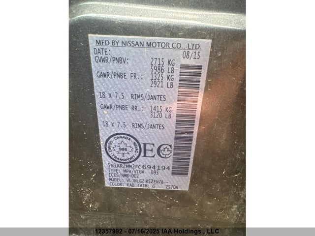 Nissan Pathfinder 2015 5N1AR2MM2FC694194 Image 9