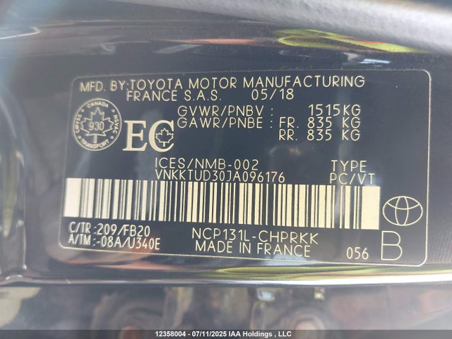 VNKKTUD30JA096176 Toyota 1nz-fe