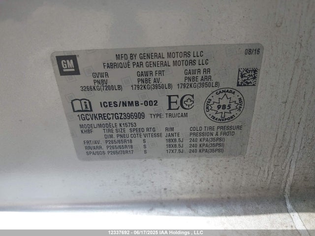 1GCVKREC7GZ396909 Chevrolet l83 - sidi, vvt, afm, e85 max, aluminum